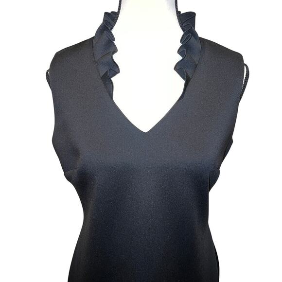 Calvin Klein Ruffle V -Neck Fitted Sheath Dress Cocktail Black Tie Size 6 - Picture 3 of 14